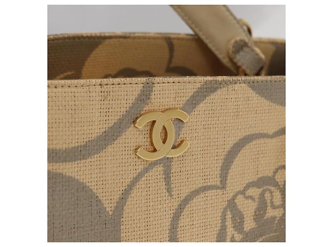 CHANEL Camelia Tote Tasche Stroh Beige Gold CC Auth 157274 Golden - view 17
