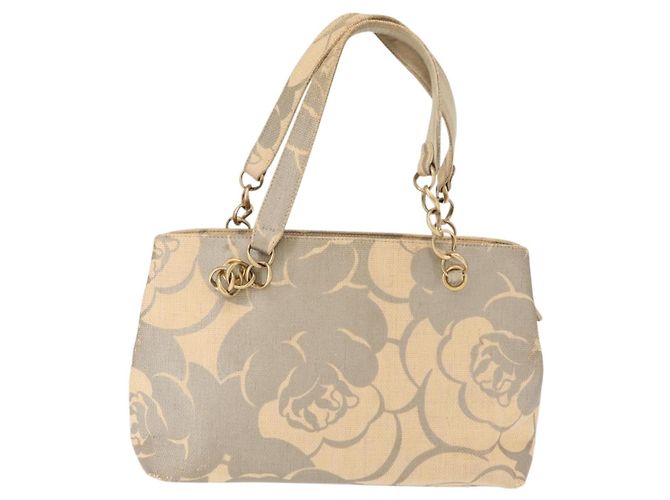 CHANEL Camelia Tote Tasche Stroh Beige Gold CC Auth 157274 Golden - view 2