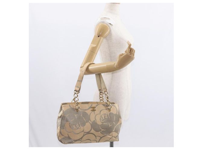 CHANEL Camelia Tote Tasche Stroh Beige Gold CC Auth 157274 Golden - view 23