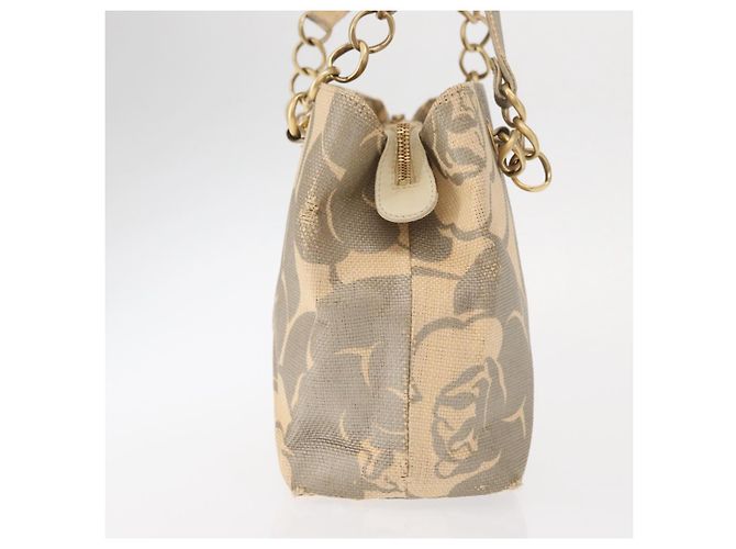 CHANEL Camelia Tote Tasche Stroh Beige Gold CC Auth 157274 Golden - view 3