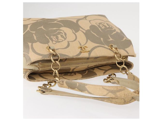 CHANEL Camelia Tote Tasche Stroh Beige Gold CC Auth 157274 Golden - view 6