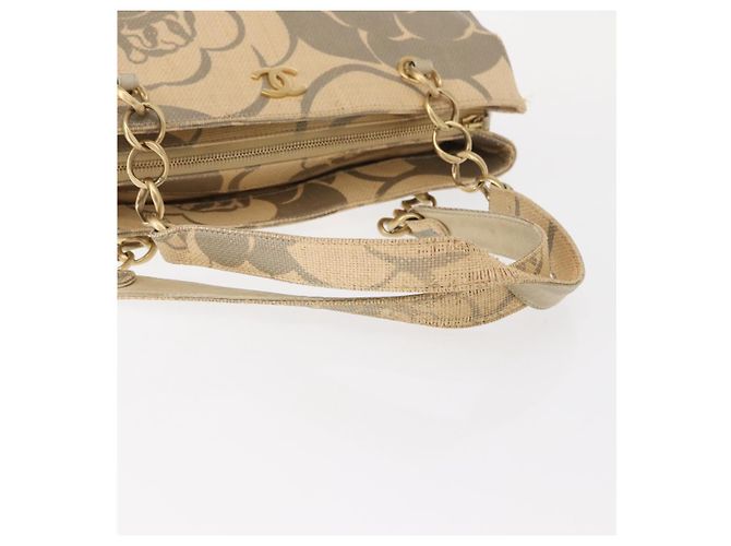 CHANEL Camelia Tote Tasche Stroh Beige Gold CC Auth 157274 Golden - view 7
