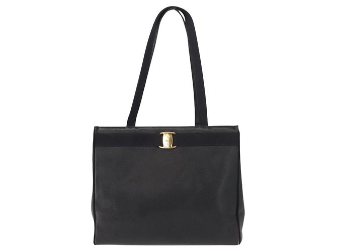 Borsa Tote Vala in pelle blu navy e oro Auth BA7322 di Salvatore Ferragamo D'oro - vista 13