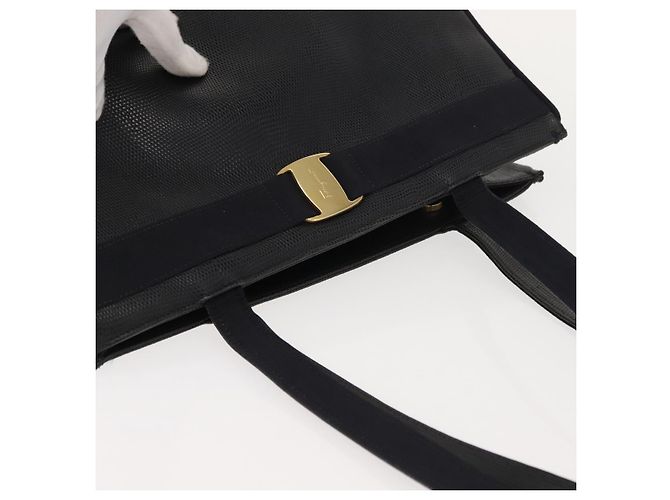 Borsa Tote Vala in pelle blu navy e oro Auth BA7322 di Salvatore Ferragamo D'oro - vista 6