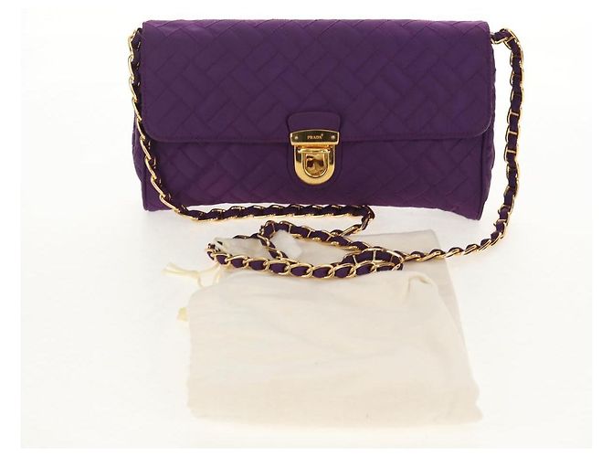 PRADA Borsa a Spalla con Catena Nylon Viola Oro Auth 154699V D'oro Porpora - vista 12
