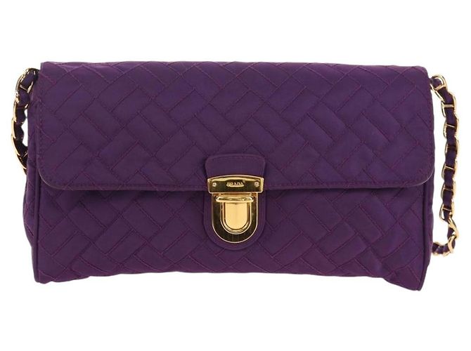 PRADA Borsa a Spalla con Catena Nylon Viola Oro Auth 154699V D'oro Porpora - vista 13