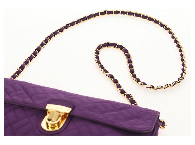PRADA Borsa a Spalla con Catena Nylon Viola Oro Auth 154699V D'oro Porpora - vista 14