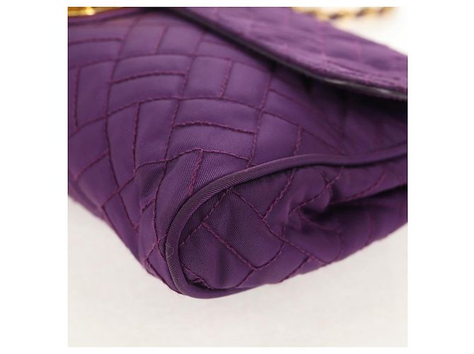 PRADA Borsa a Spalla con Catena Nylon Viola Oro Auth 154699V D'oro Porpora - vista 15