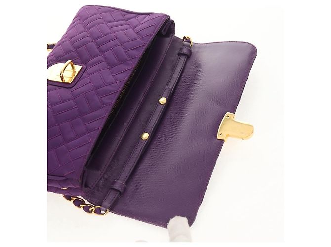 PRADA Borsa a Spalla con Catena Nylon Viola Oro Auth 154699V D'oro Porpora - vista 19