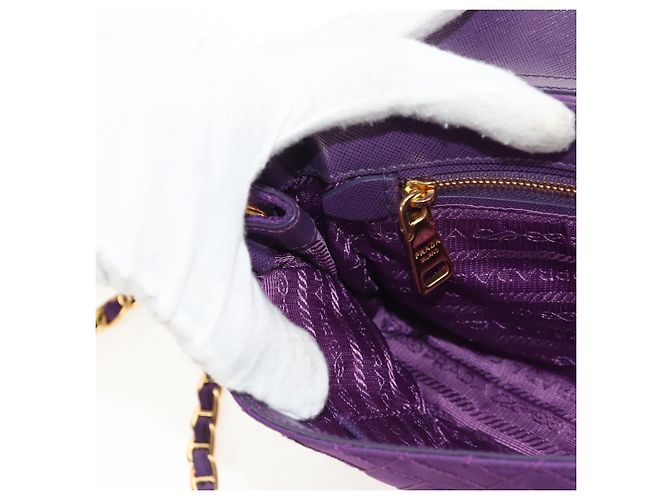 PRADA Borsa a Spalla con Catena Nylon Viola Oro Auth 154699V D'oro Porpora - vista 22