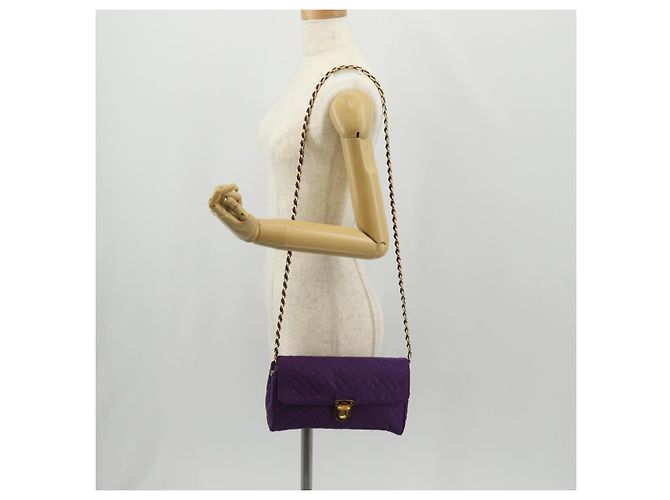 PRADA Borsa a Spalla con Catena Nylon Viola Oro Auth 154699V D'oro Porpora - vista 25