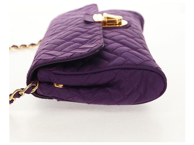 PRADA Borsa a Spalla con Catena Nylon Viola Oro Auth 154699V D'oro Porpora - vista 3