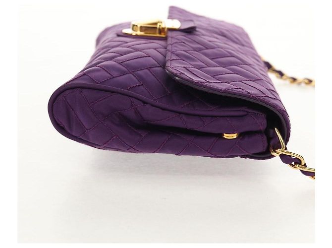 PRADA Borsa a Spalla con Catena Nylon Viola Oro Auth 154699V D'oro Porpora - vista 4