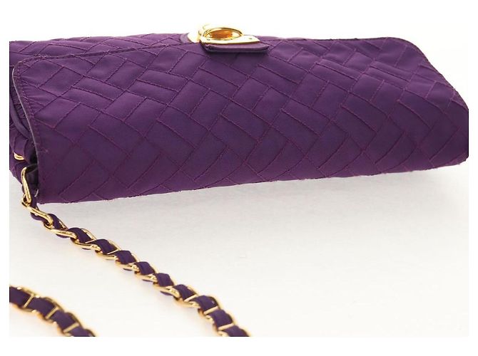 PRADA Borsa a Spalla con Catena Nylon Viola Oro Auth 154699V D'oro Porpora - vista 6
