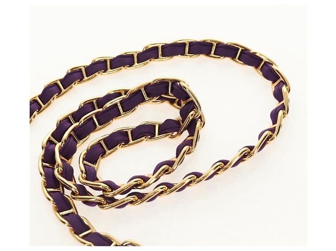PRADA Borsa a Spalla con Catena Nylon Viola Oro Auth 154699V D'oro Porpora - vista 8