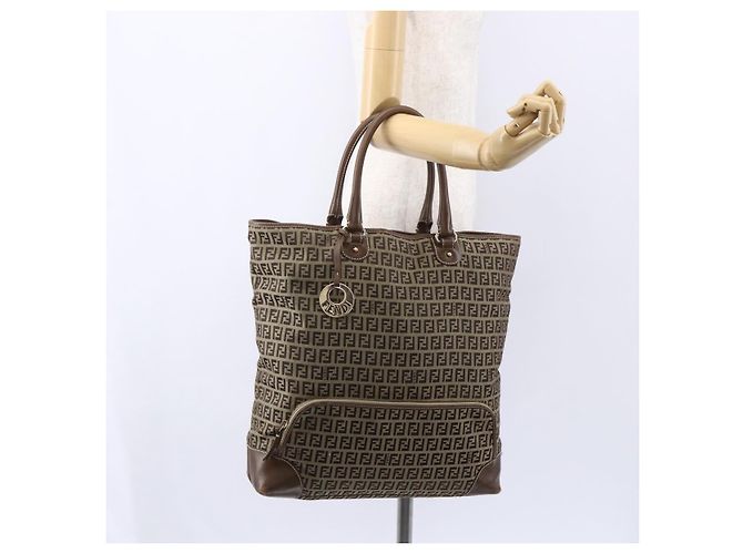 FENDI Zucchino Canvas Tote Bag Beige Gold Auth ep12032 Golden - Ansicht 23
