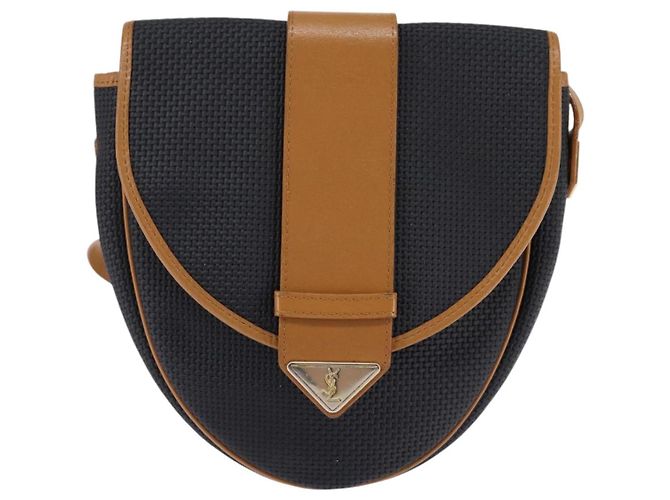 SAINT LAURENT Borsa a Spalla in Tela Rivestita Nera Marrone Oro Auth 144544 Nero D'oro - vista 13