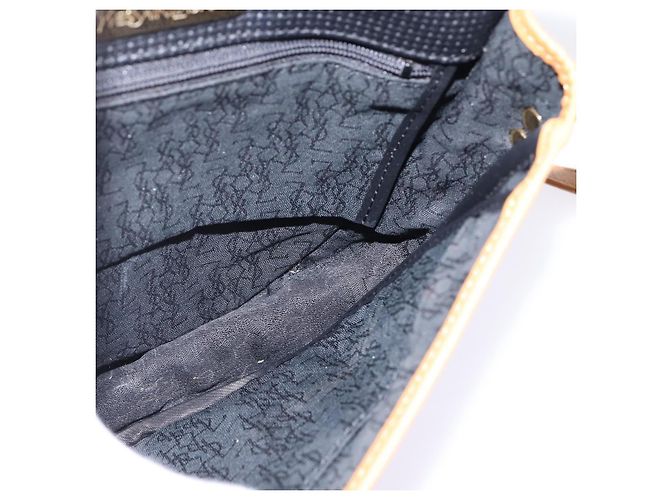 SAINT LAURENT Borsa a Spalla in Tela Rivestita Nera Marrone Oro Auth 144544 Nero D'oro - vista 18