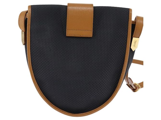 SAINT LAURENT Borsa a Spalla in Tela Rivestita Nera Marrone Oro Auth 144544 Nero D'oro - vista 2