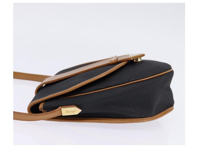 SAINT LAURENT Borsa a Spalla in Tela Rivestita Nera Marrone Oro Auth 144544 Nero D'oro - vista 3