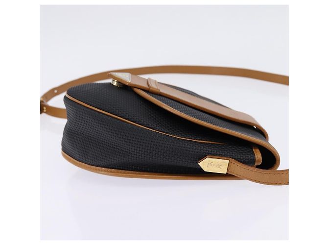 SAINT LAURENT Borsa a Spalla in Tela Rivestita Nera Marrone Oro Auth 144544 Nero D'oro - vista 4