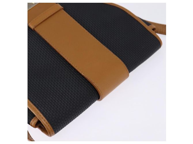 SAINT LAURENT Borsa a Spalla in Tela Rivestita Nera Marrone Oro Auth 144544 Nero D'oro - vista 6