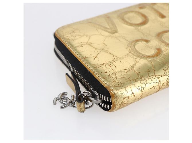 CHANEL Long Wallet Leather Gold Silver CC Auth BA7285 Silvery Golden - view 14