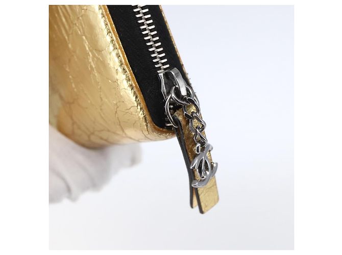 CHANEL Long Wallet Leather Gold Silver CC Auth BA7285 Silvery Golden - view 8