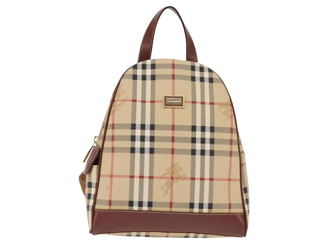 Burberry Zaino Nova Check in PVC Beige Oro Auth 144466 D'oro - vista 13