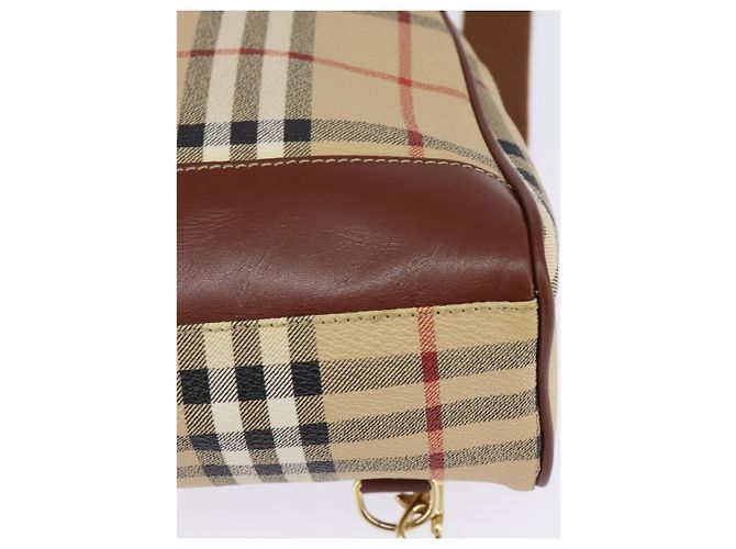 Burberry Zaino Nova Check in PVC Beige Oro Auth 144466 D'oro - vista 15