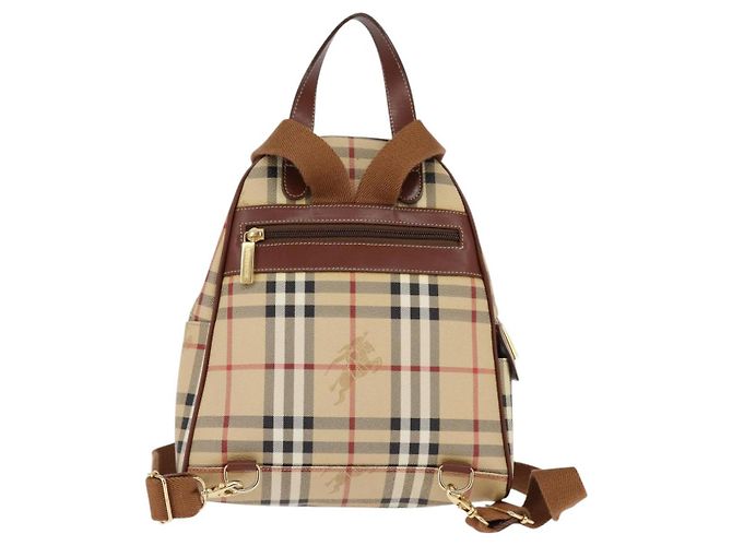 Burberry Zaino Nova Check in PVC Beige Oro Auth 144466 D'oro - vista 2