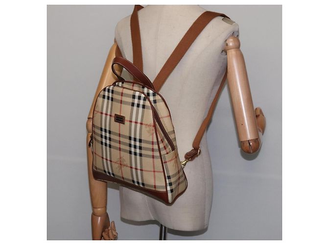 Burberry Zaino Nova Check in PVC Beige Oro Auth 144466 D'oro - vista 20