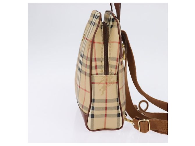 Burberry Zaino Nova Check in PVC Beige Oro Auth 144466 D'oro - vista 3