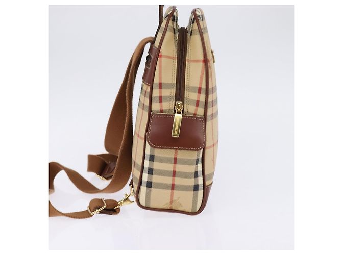 Burberry Zaino Nova Check in PVC Beige Oro Auth 144466 D'oro - vista 4