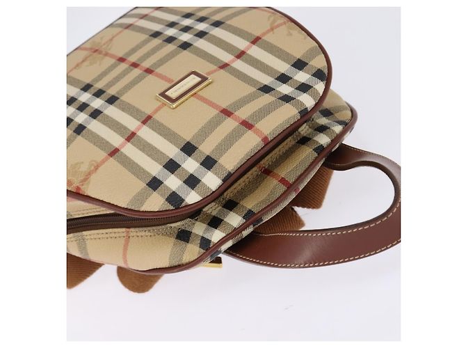 Burberry Zaino Nova Check in PVC Beige Oro Auth 144466 D'oro - vista 6