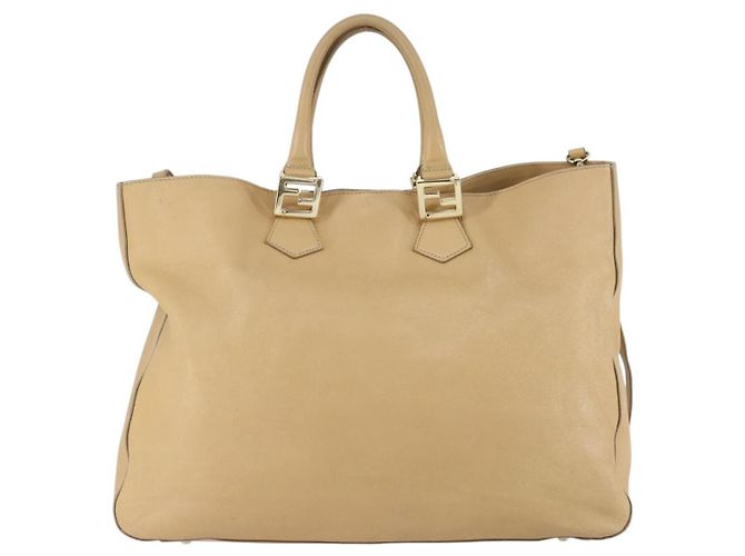 FENDI Tote Bag aus Leder 2 in 1 beige gold Auth ep12126 Golden - Ansicht 2