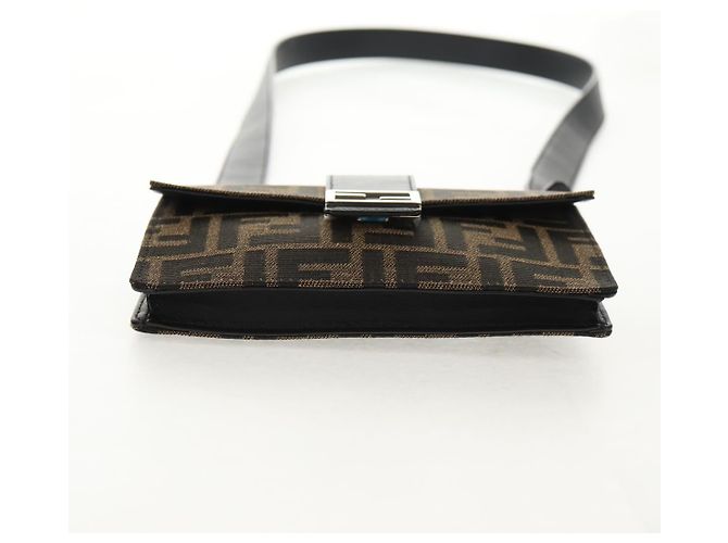 Borsa a Spalla FENDI Baguette in Tela Zucca Nera Marrone Argento Auth 146069M Nero - vista 11