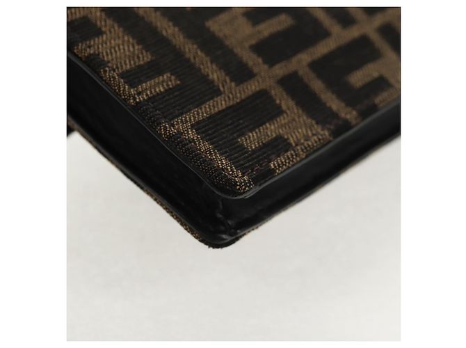 Borsa a Spalla FENDI Baguette in Tela Zucca Nera Marrone Argento Auth 146069M Nero - vista 14