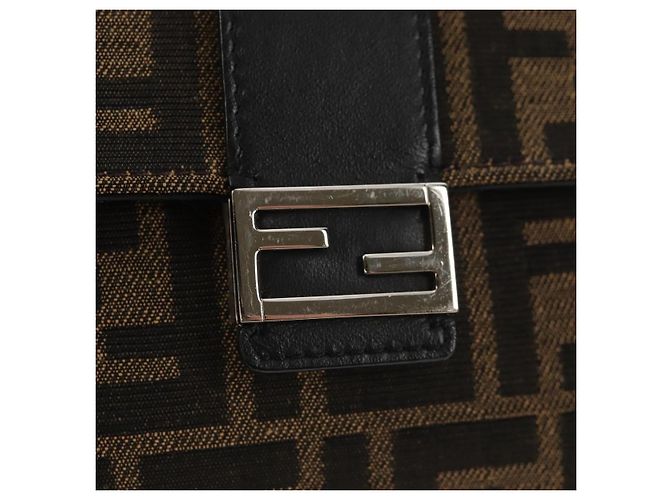 Borsa a Spalla FENDI Baguette in Tela Zucca Nera Marrone Argento Auth 146069M Nero - vista 16