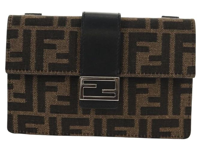 Borsa a Spalla FENDI Baguette in Tela Zucca Nera Marrone Argento Auth 146069M Nero - vista 2