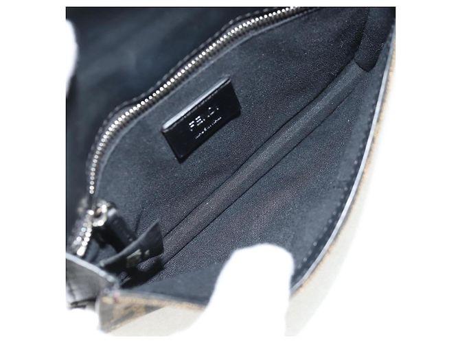 Borsa a Spalla FENDI Baguette in Tela Zucca Nera Marrone Argento Auth 146069M Nero - vista 20