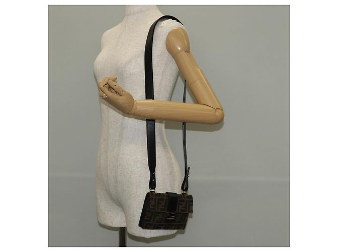 Borsa a Spalla FENDI Baguette in Tela Zucca Nera Marrone Argento Auth 146069M Nero - vista 25