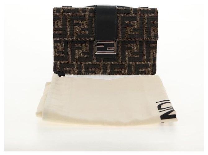 Borsa a Spalla FENDI Baguette in Tela Zucca Nera Marrone Argento Auth 146069M Nero - vista 26