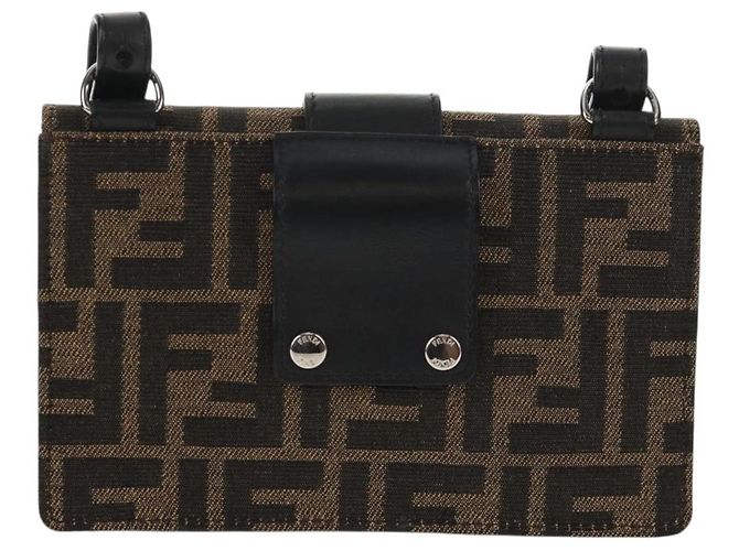 Borsa a Spalla FENDI Baguette in Tela Zucca Nera Marrone Argento Auth 146069M Nero - vista 3
