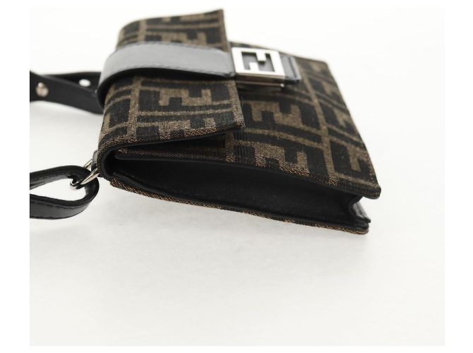 Borsa a Spalla FENDI Baguette in Tela Zucca Nera Marrone Argento Auth 146069M Nero - vista 4