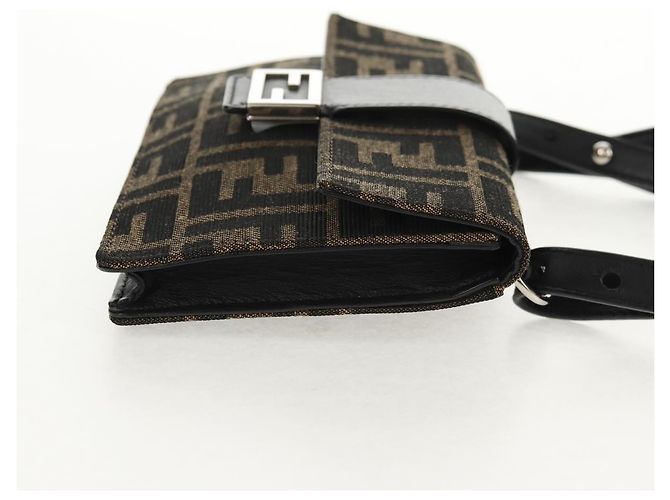 Borsa a Spalla FENDI Baguette in Tela Zucca Nera Marrone Argento Auth 146069M Nero - vista 5