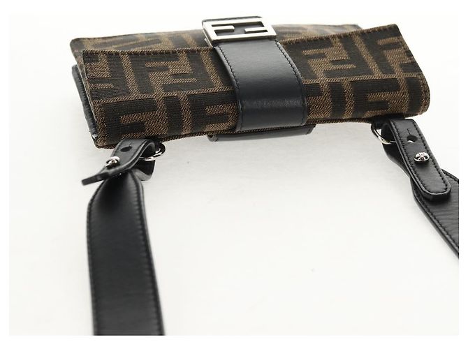 Borsa a Spalla FENDI Baguette in Tela Zucca Nera Marrone Argento Auth 146069M Nero - vista 6