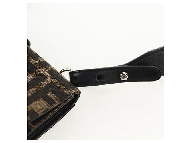 Borsa a Spalla FENDI Baguette in Tela Zucca Nera Marrone Argento Auth 146069M Nero - vista 9