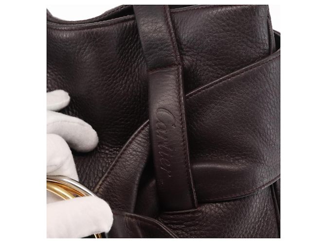 Cartier Borsa Tote Trinity in pelle marrone e oro Auth 145998 D'oro - vista 15
