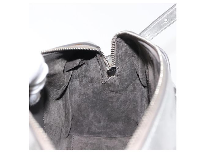 SAINT LAURENT Bolsa Mini Boston Baby Duffel em Couro Prata Auth bs29986 - vista 19